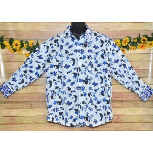 Robert Graham Blue Abstract Print Flip Cuff Men's 3XL Casual Button Front Shirt - Picture 5 of 11